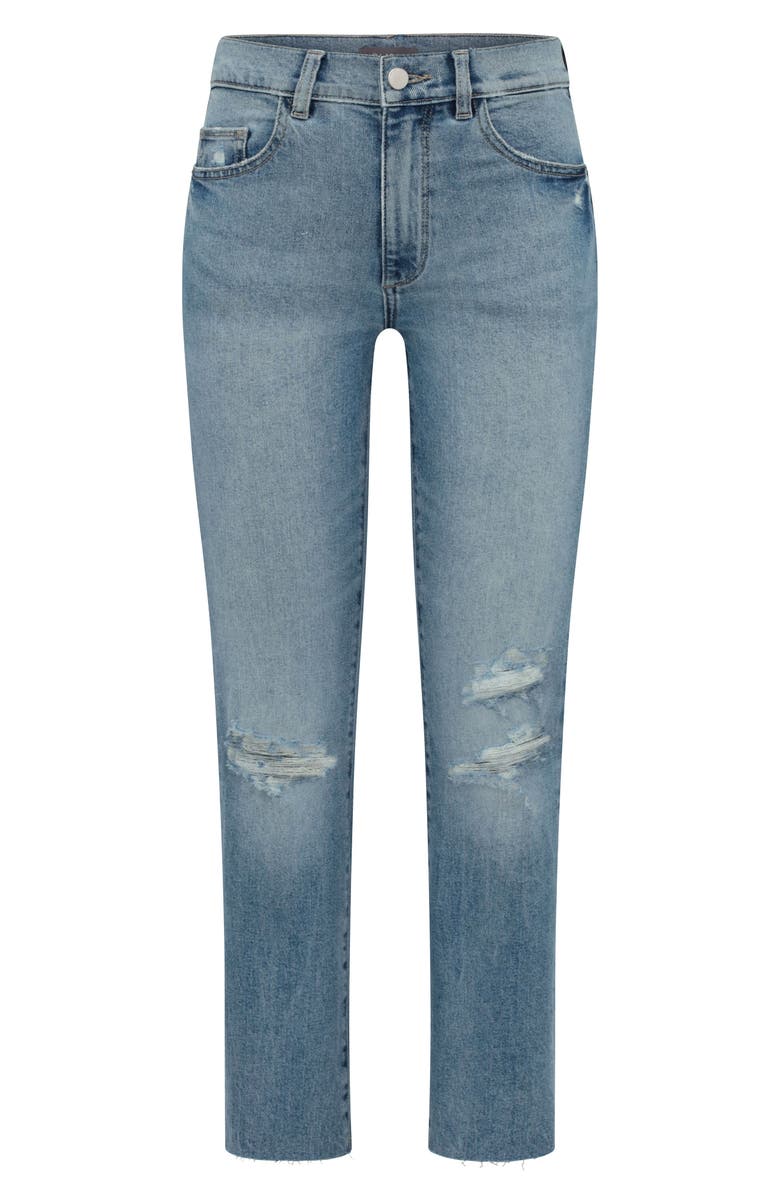 DL1961 Patti High Waist Raw Hem Ankle Straight Leg Jeans, Main, color, Droplet Distressed