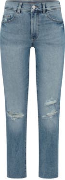 DL1961 Patti High Waist Raw Hem Ankle Straight Leg Jeans
