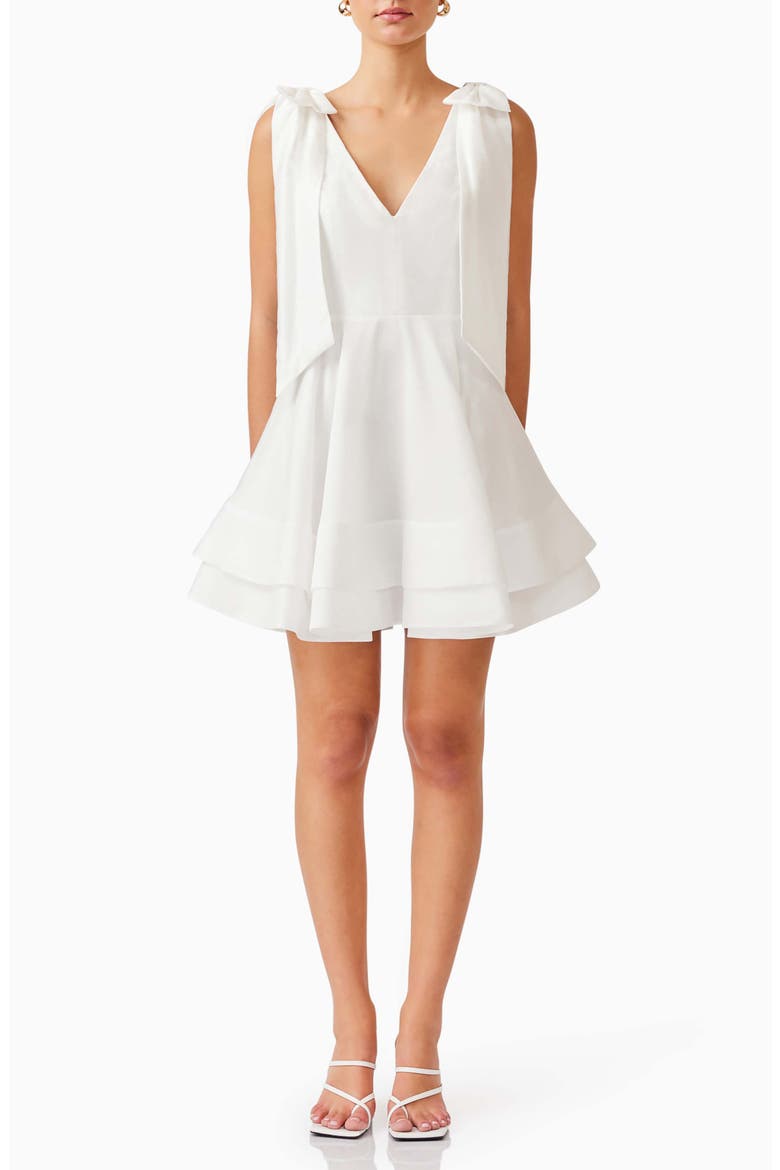 Kalani Bow Shoulder Fit & Flare Minidress, Main, color, IVORY
