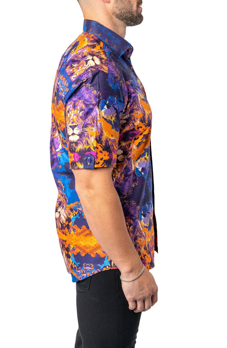Maceoo Galileo Earthlion 94 Multi Contemporary Fit Short Sleeve Button-Up Shirt, Alternate, color, Blue