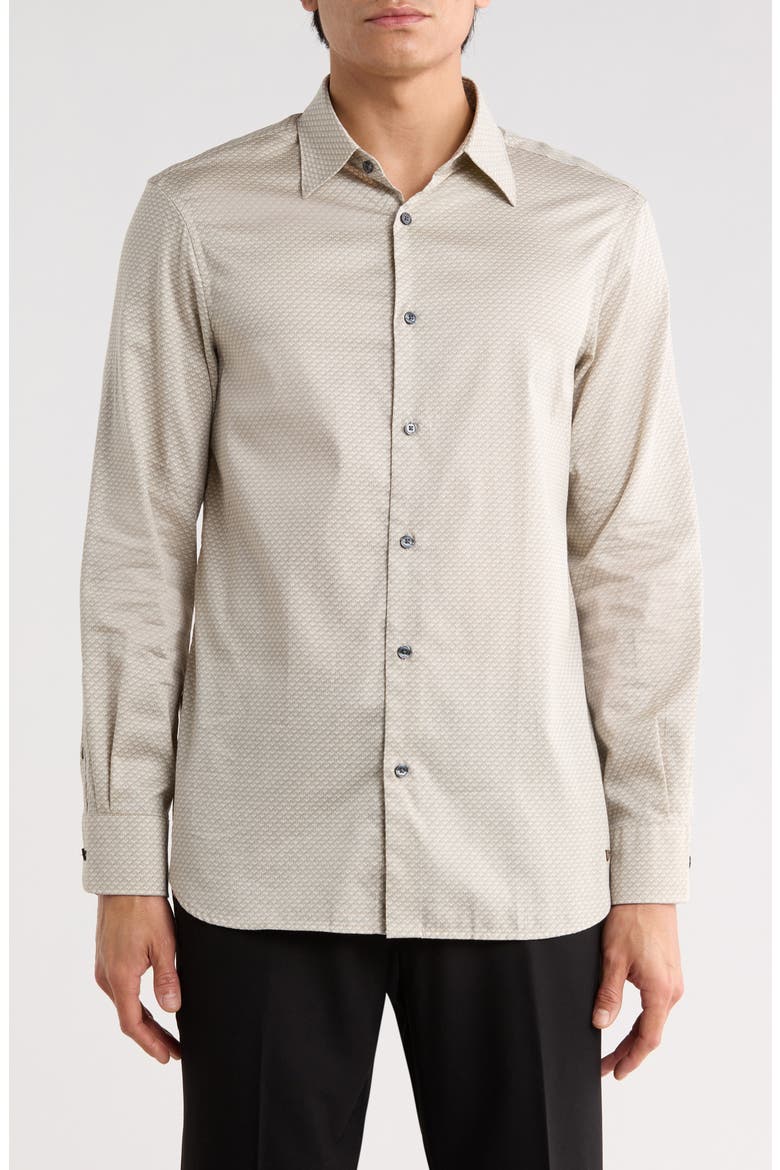 Weave Pattern Stretch Button-Up Shirt, Main, color, TAN