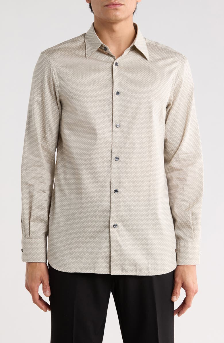 Emporio Armani Weave Pattern Stretch Button-Up Shirt, Main, color, Tan