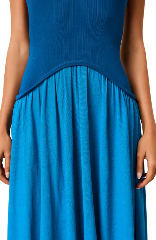 Solid & Striped The Soglio Halter Mixed Media Maxi Dress In Blue