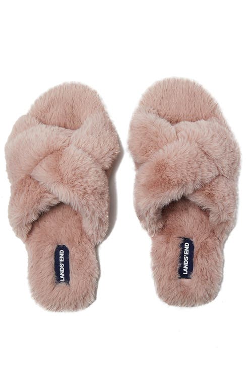 Lands' End Fluffy Slide House Slippers In Light Dusty Pink