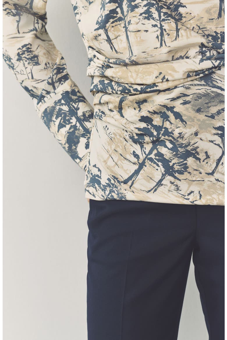 Tree Print Long Sleeve Ruched Detail Blouse, Alternate, color, WHITE