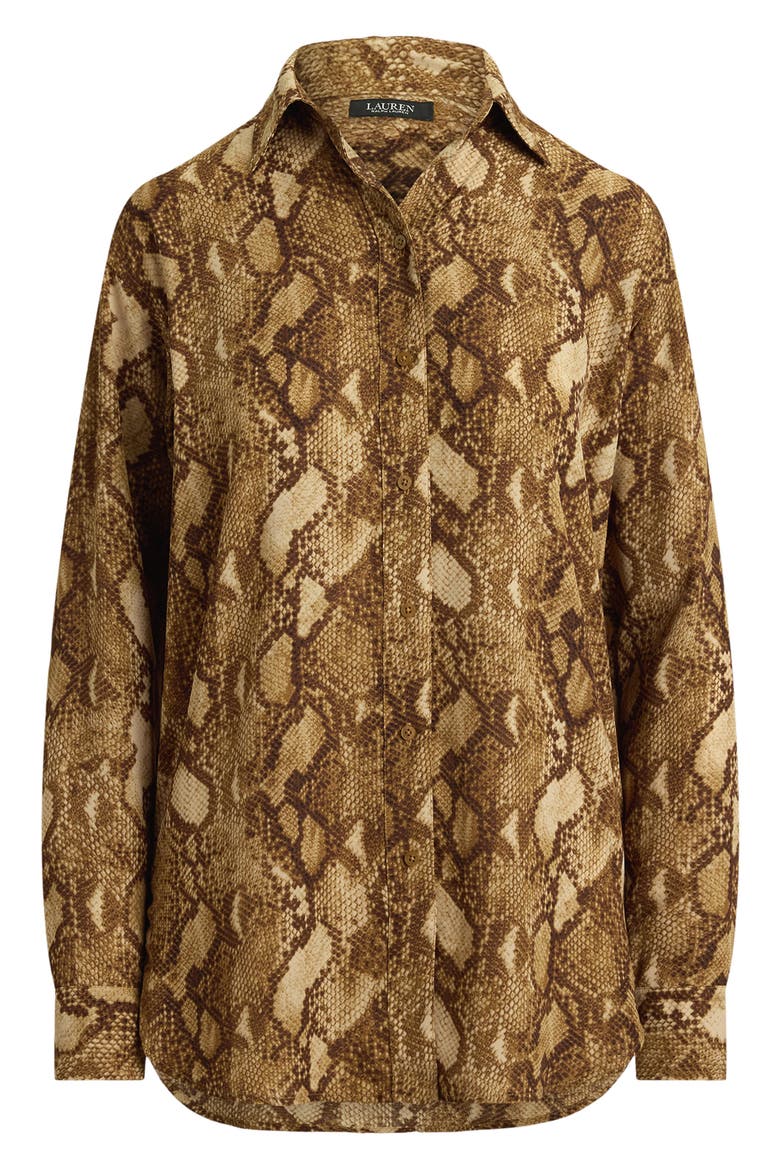 Python Print Relaxed Fit Georgette Shirt, Alternate, color, BEIGE