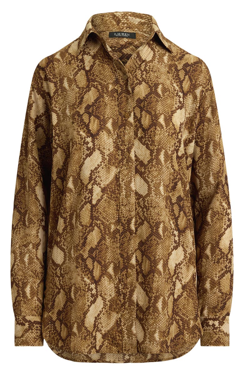 Lauren Ralph Lauren Python Print Relaxed Fit Georgette Shirt, Alternate, color, Beige