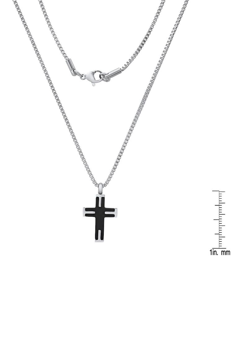 Men's Two-Tone Stainless Steel Cross Pendant Necklace, Alternate, color, SILVER/ BLACK