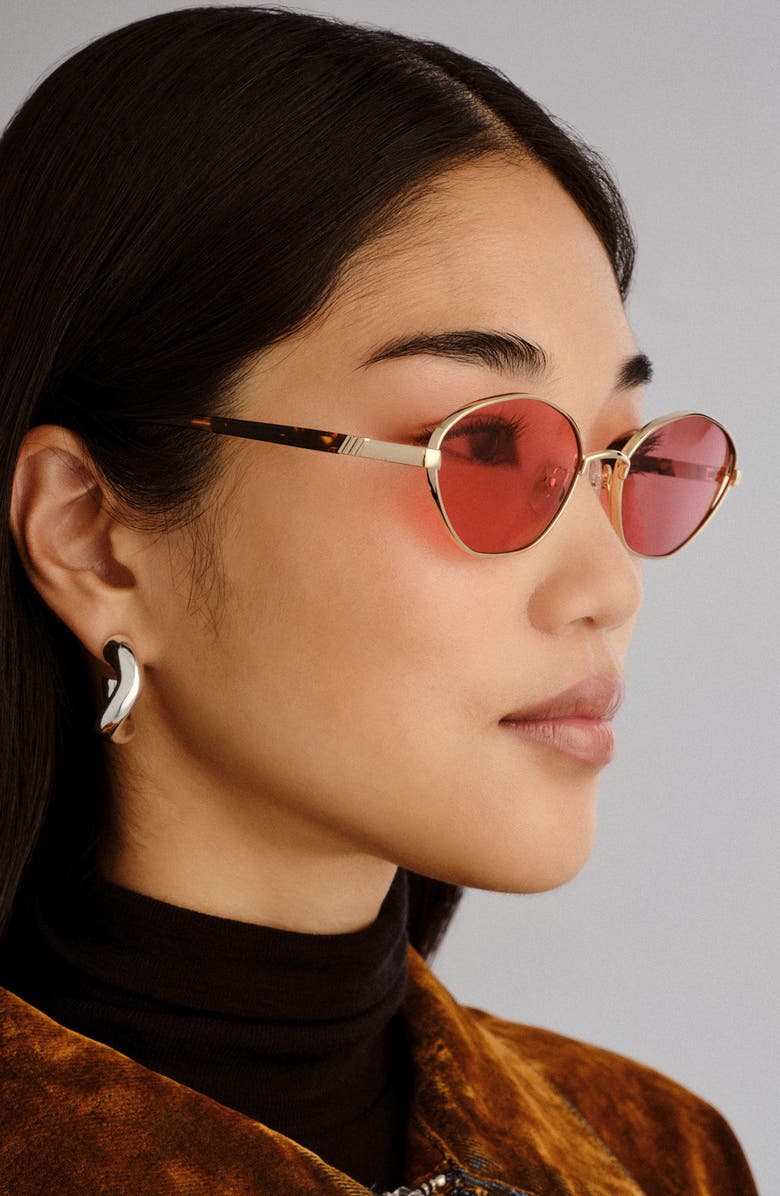 Le Specs Le Bebe 58mm Oval Sunglasse, Alternate, color, Gold / Crimson Tint