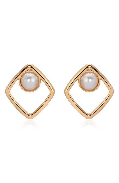 Imitation Pearl Square Stud Earrings