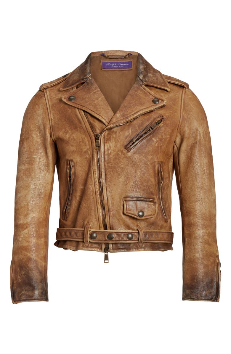 Ralph Lauren Purple Label Locklear Weathered Leather Moto Jacket, Alternate, color,