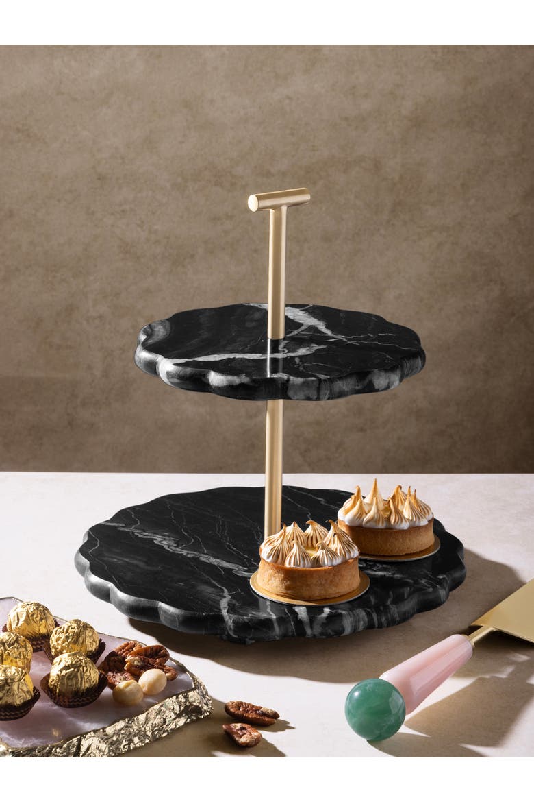 Concorde Black Marble Two-Tier Cake Stand, Alternate, color, Black