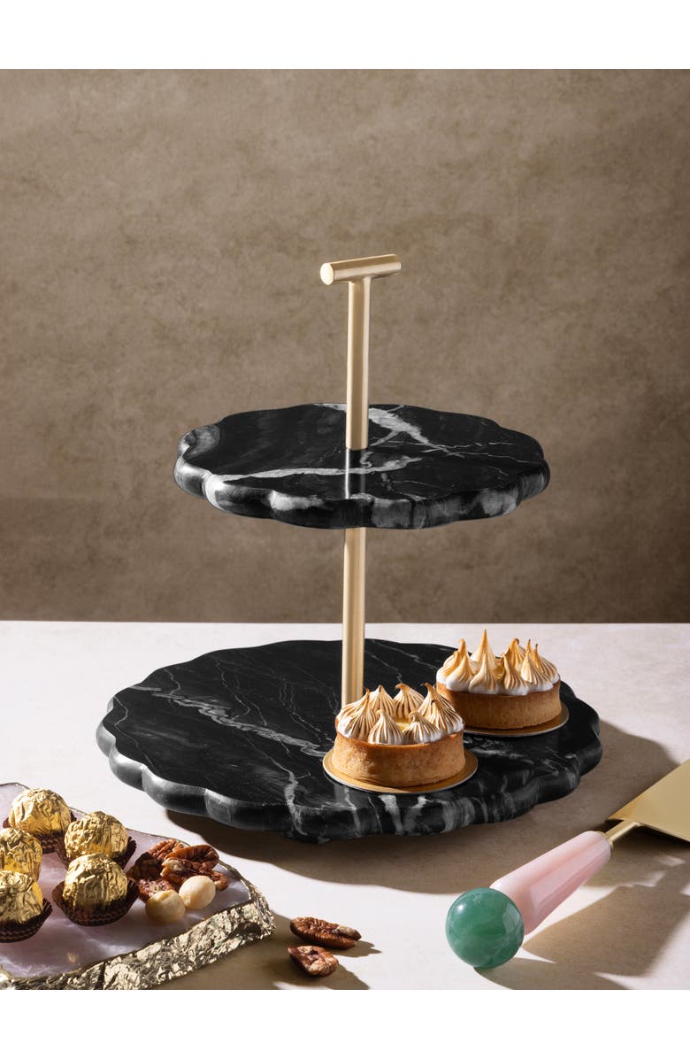 GAURI KOHLI Concorde Black Marble Two-Tier Cake Stand, Alternate, color, Black