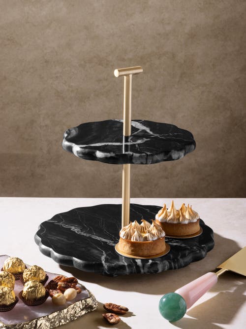 Gauri Kohli Concorde Black Marble Two-tier Cake Stand In Black