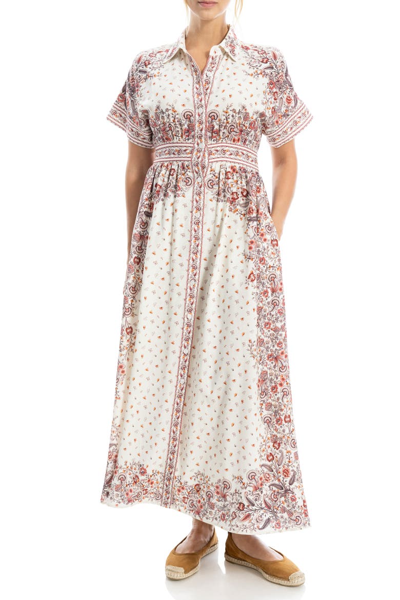 Short Sleeve Maxi Shirtdress, Main, color, CREAM/ RED