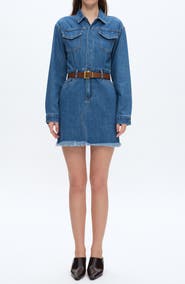 Bayeas Resa Long Sleeve Fray Hem Denim Mini Shirtdress