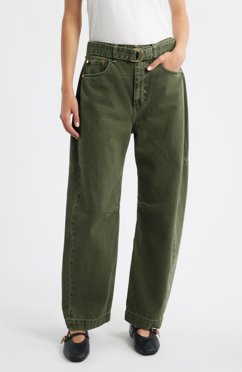 rag & bone Charlie Belted Super High Waist Ankle Barrel Jeans, Main, color, Dark Olive Stone