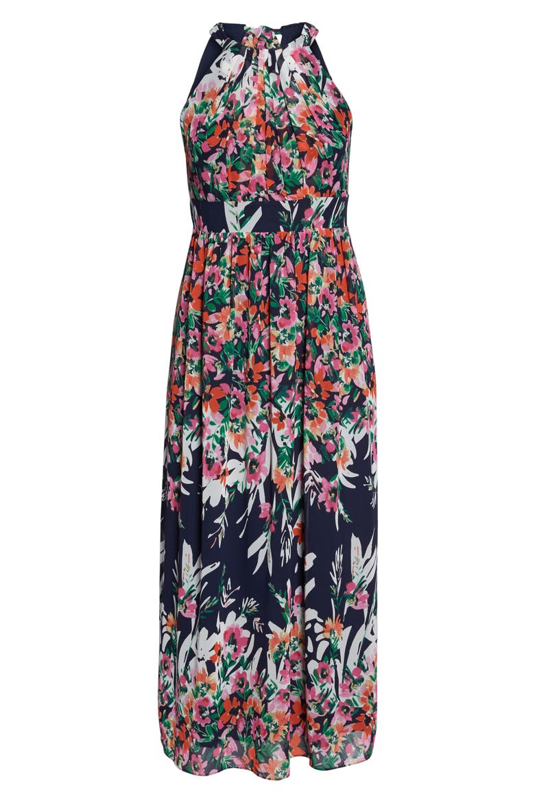 Floral Halter Chiffon Maxi Dress, Alternate, color, NAVY/ PINK