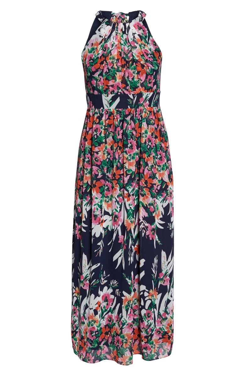 Eliza J Floral Halter Chiffon Maxi Dress, Alternate, color, 