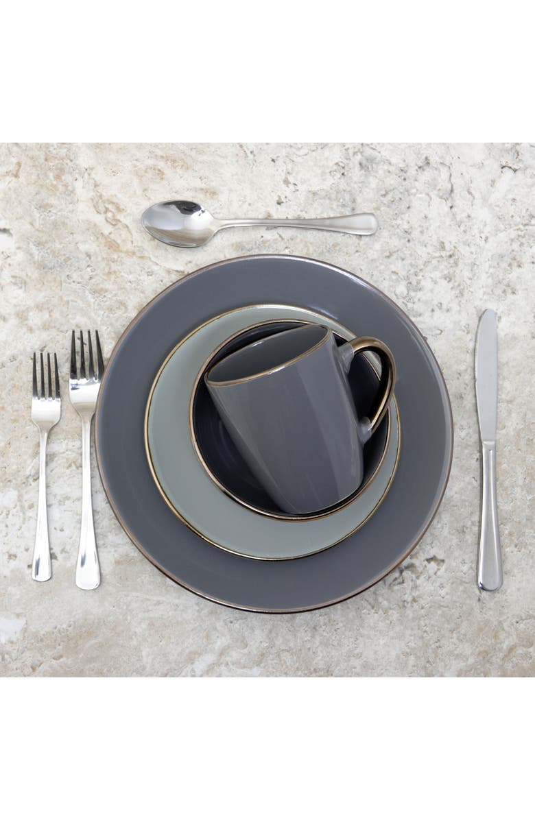 Elama Tahitian Grand 16 Piece Stoneware Dinnerware Set, Alternate, color, Grey