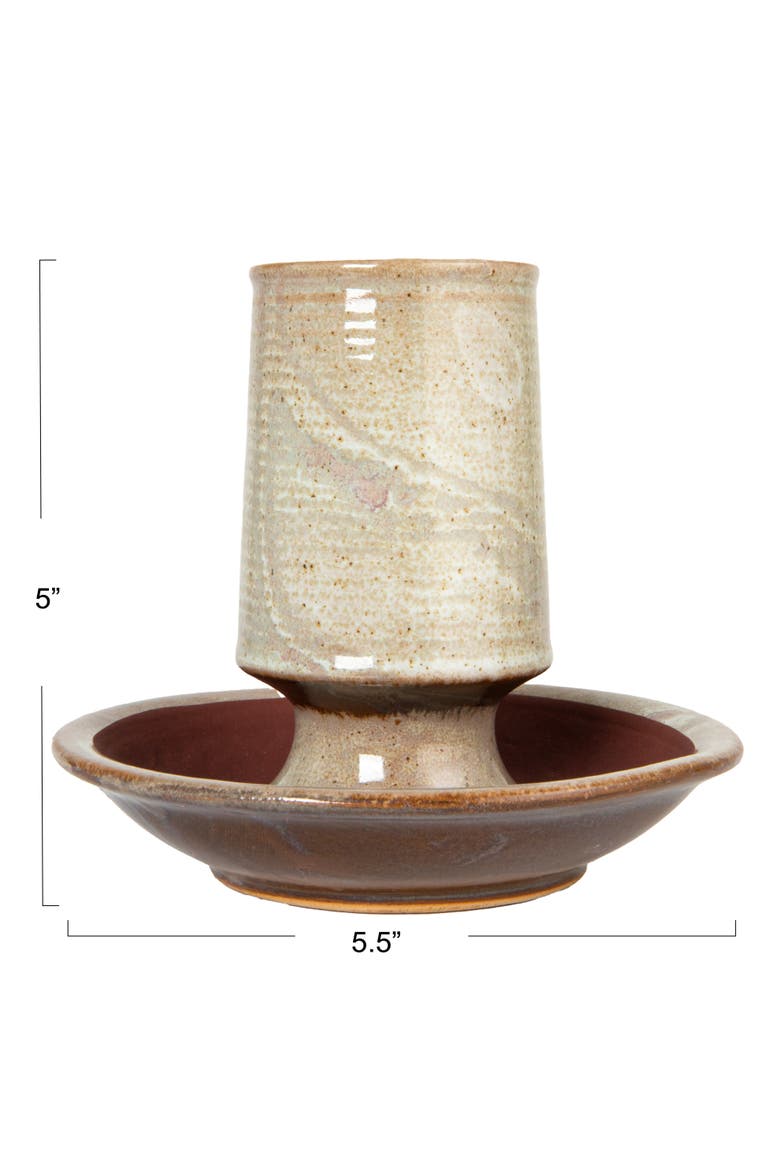 Stoneware Match Holder with Striker Plate and Reactive Glaze, Grey, Alternate, color, Grey