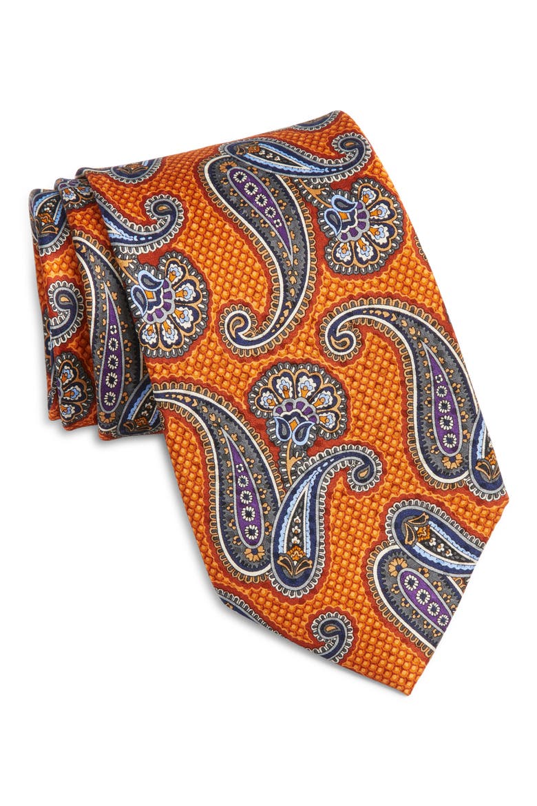 Paisley Silk Tie, Main, color, ORANGE