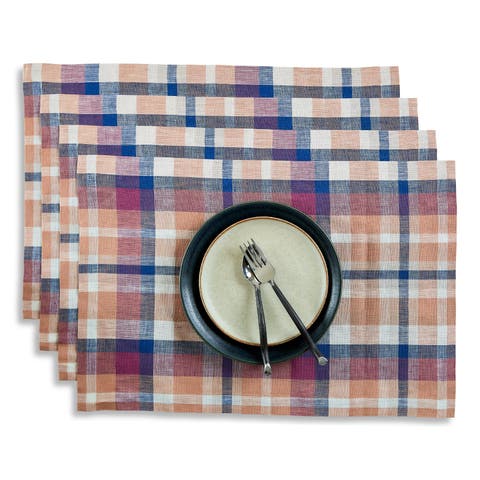 Linen Placemats - Fall Flavors Madras, 14" x 19" Inch