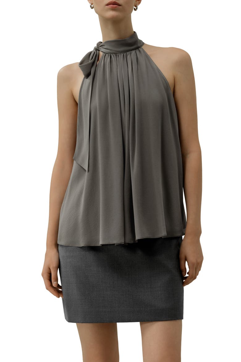 Women's Silk Georgette Tie-Neck Blouse, Main, color, Dark Gray