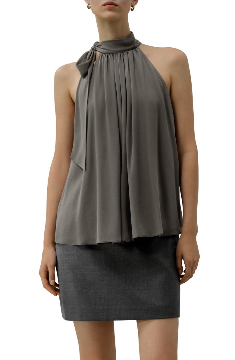 Lilysilk Women's Silk Georgette Tie-Neck Blouse, Main, color, Dark Gray