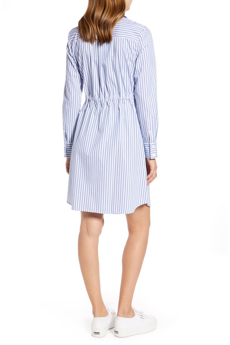 Cinched Waist Long Sleeve Shirtdress, Alternate, color, WHITE-BLUE ROPE STRIPE