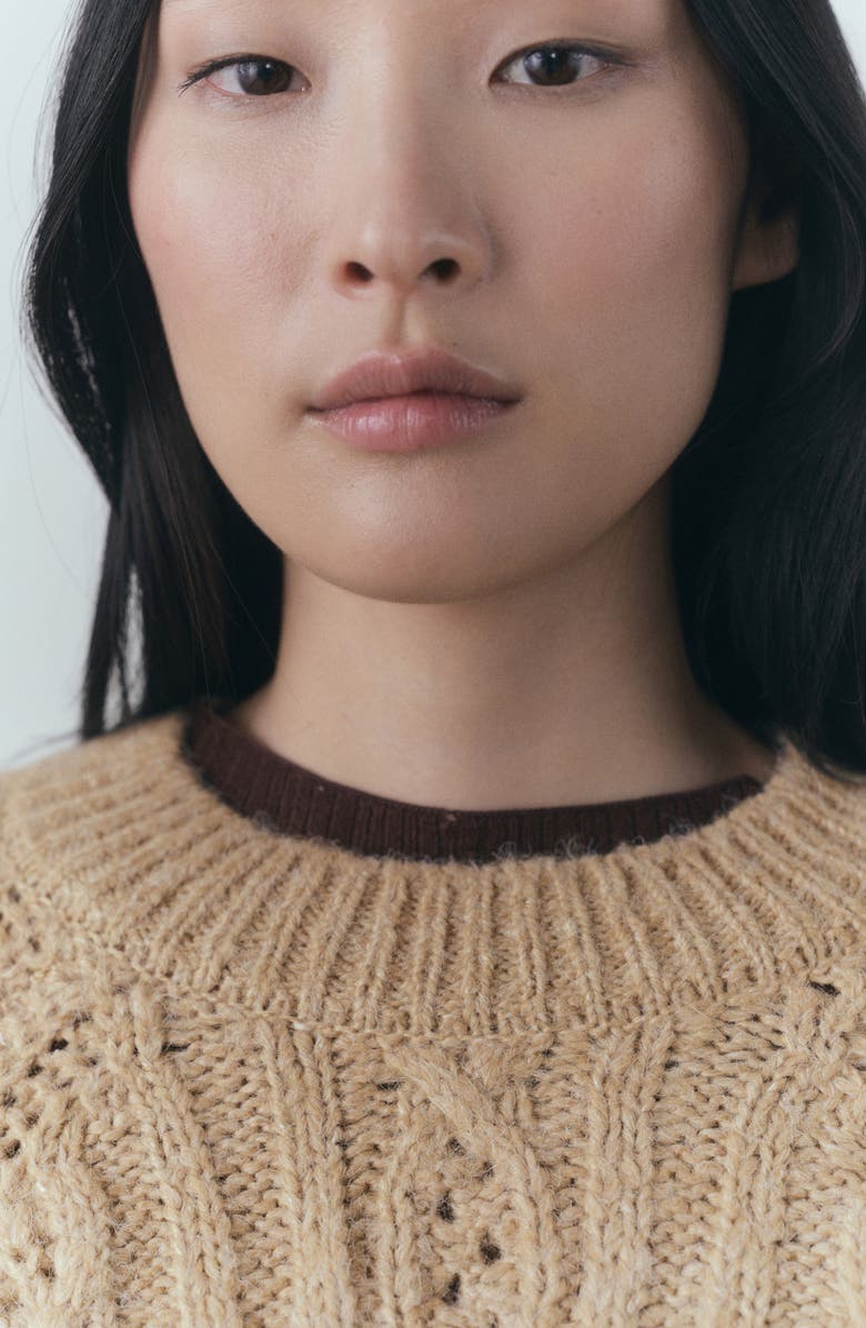 MANGO Crewneck Cable Stitch Sweater, Alternate, color, 