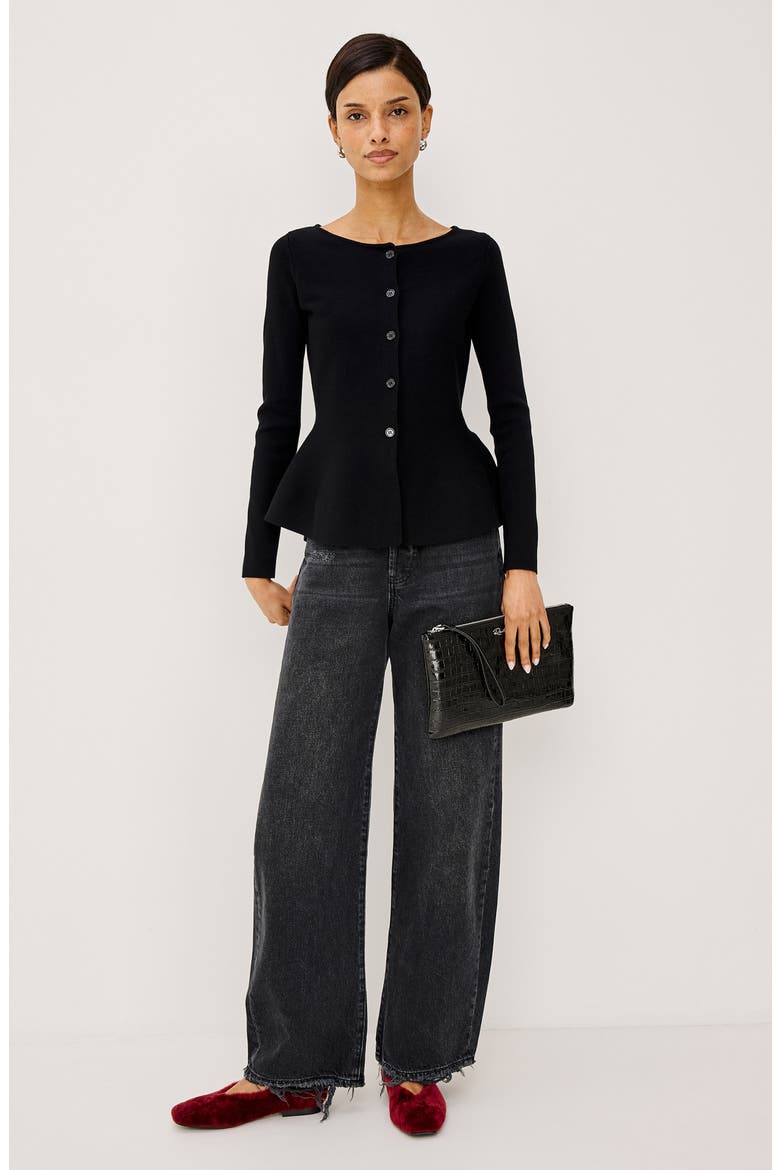 Diane Peplum Cardigan, Alternate, color, BLACK