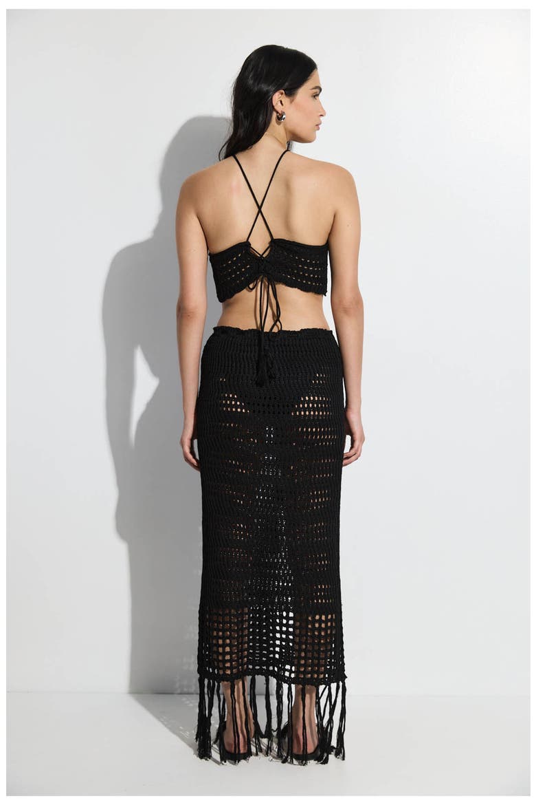 Crochet Fringe Skirt and Crop Top Set, Alternate, color, Black