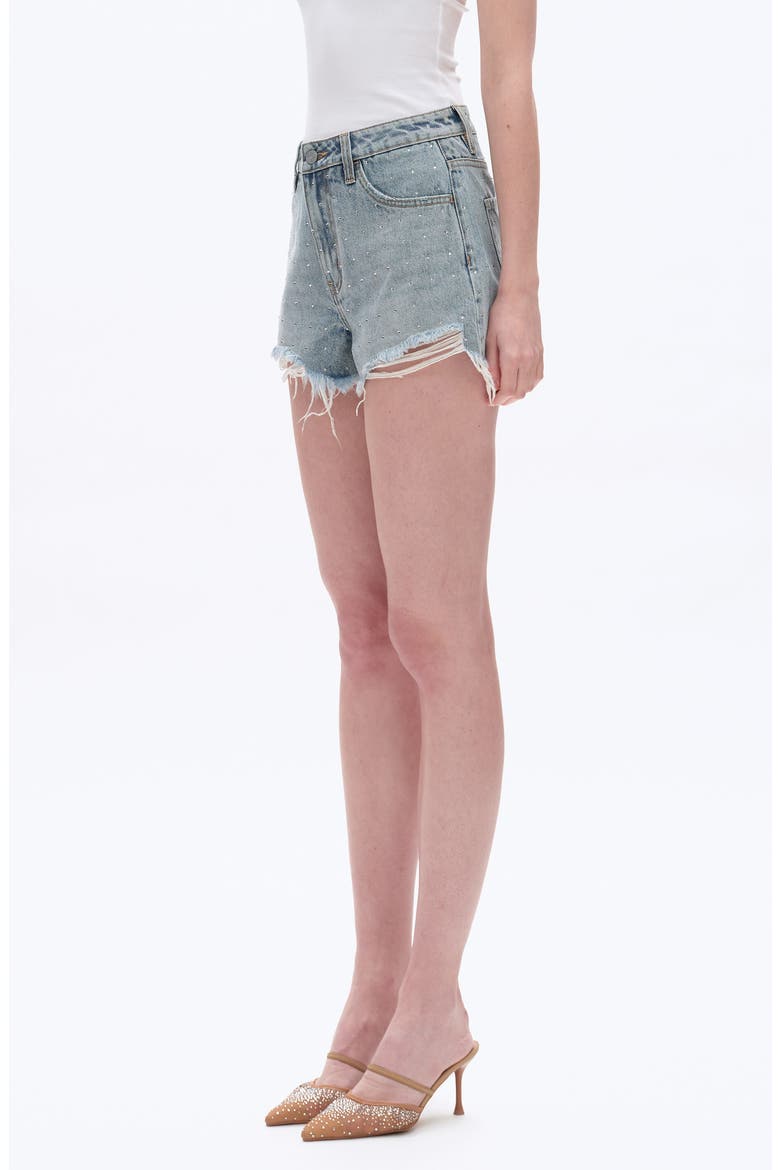 Rhinestone Raw Hem High Waist Denim Shorts, Alternate, color, LIGHT BLUE