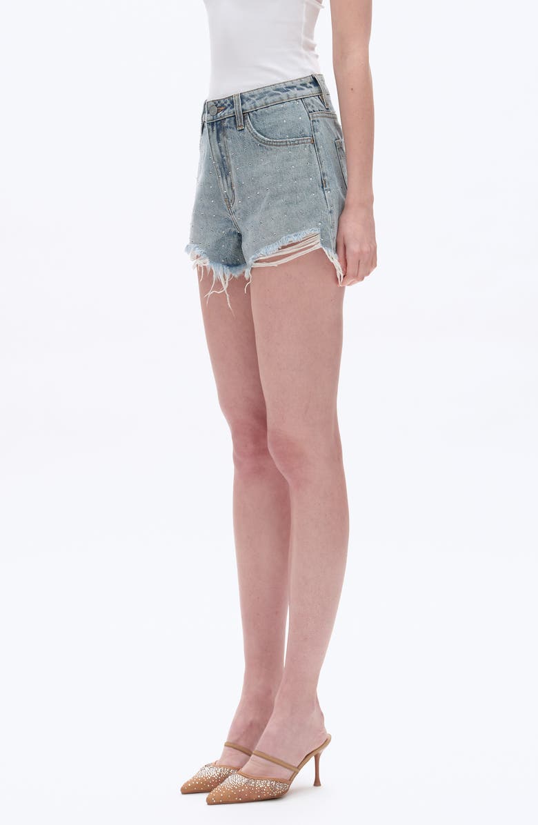 Bayeas Rhinestone Raw Hem High Waist Denim Shorts, Alternate, color, Light Blue