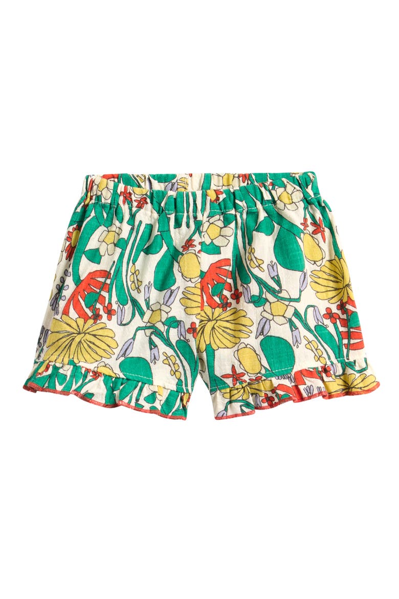 Color Herbalist Ruffle Hem Organic Cotton Shorts, Main, color, MULTICOLOR GREEN