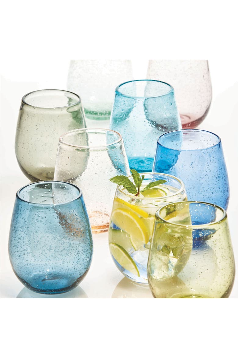 Bubble Glass Stemless Wine Glass for Parents Gift, Alternate, color, Blue