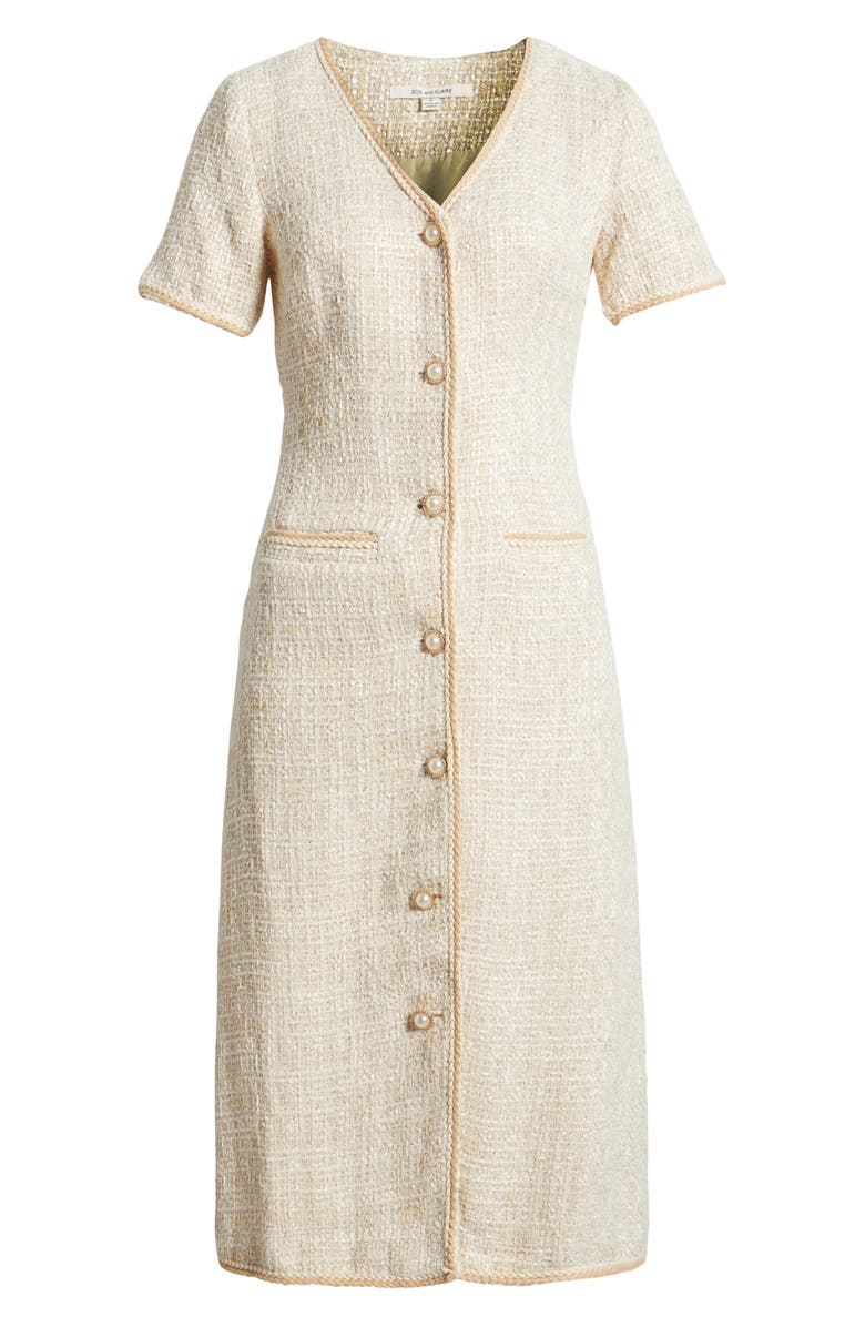 ZOE AND CLAIRE V-Neck Button Front Tweed Midi Dress, Alternate, color, 