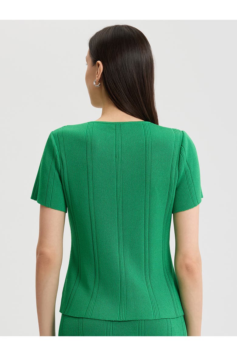 Tonal Faux Tie Neck Soft Ribbed Knit Top, Alternate, color, Clover Field