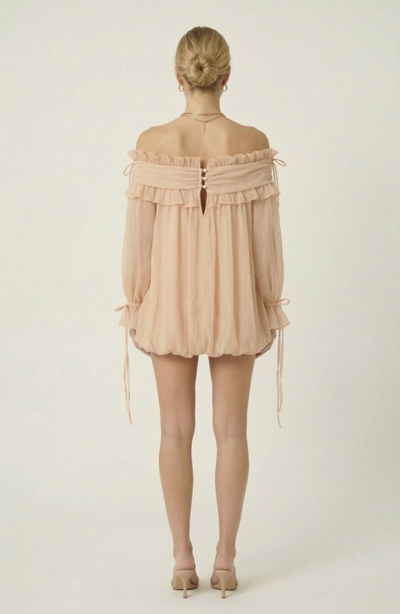 Modenaire Off Shoulder Ruffle Mini Dress, Alternate, color, Peach