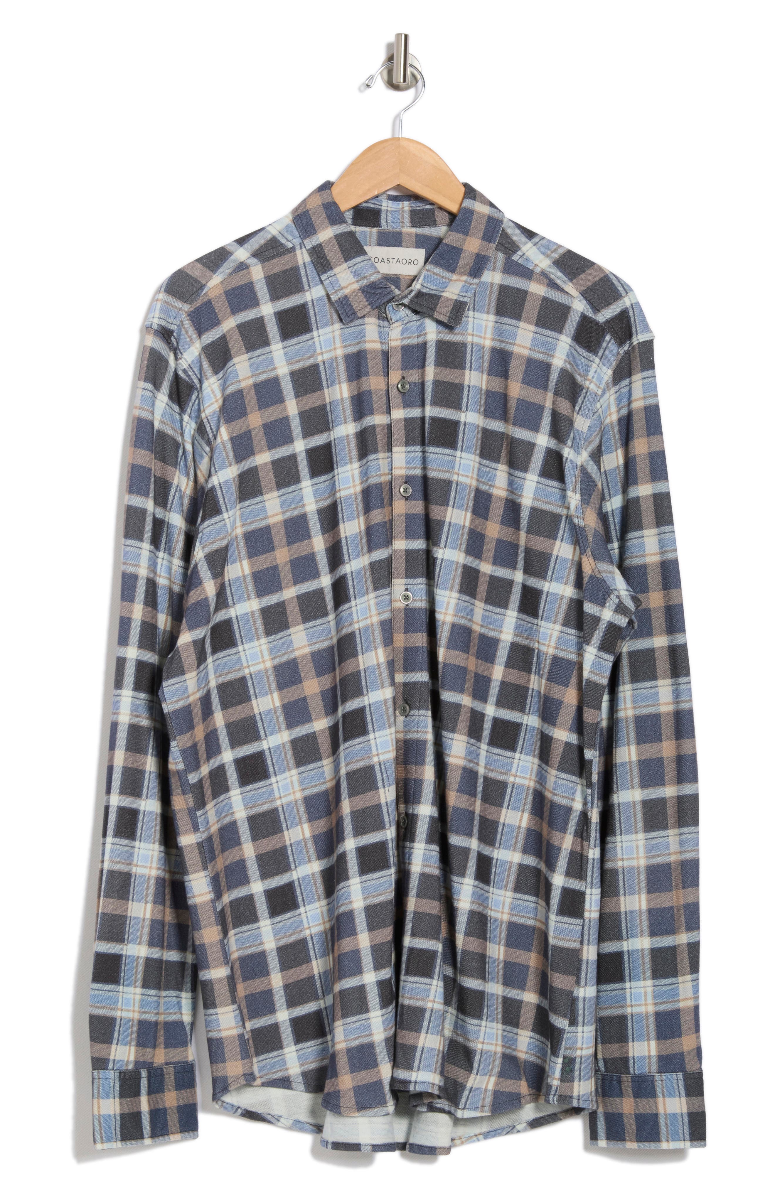 Coastaoro Plaid Long Sleeve Knit Shirt In Blue