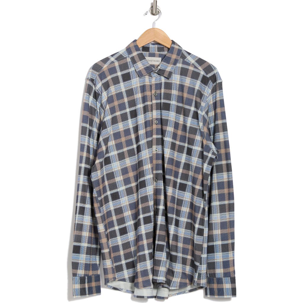 Coastaoro Plaid Long Sleeve Knit Shirt In Blue