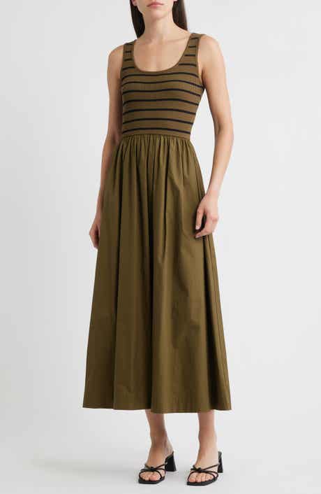 MOON RIVER Stripe Mixed Media Stretch Cotton Tank Maxi Dress