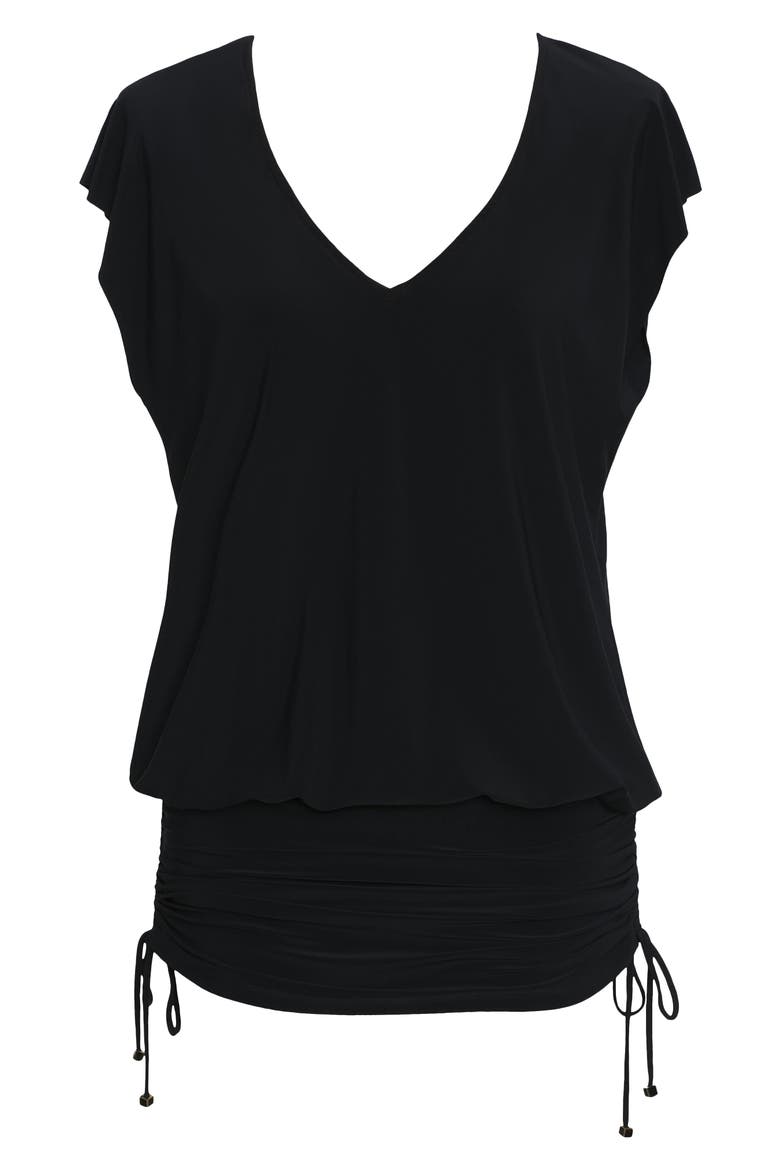 Shirred Cover-Up Dress, Alternate, color, BLACK