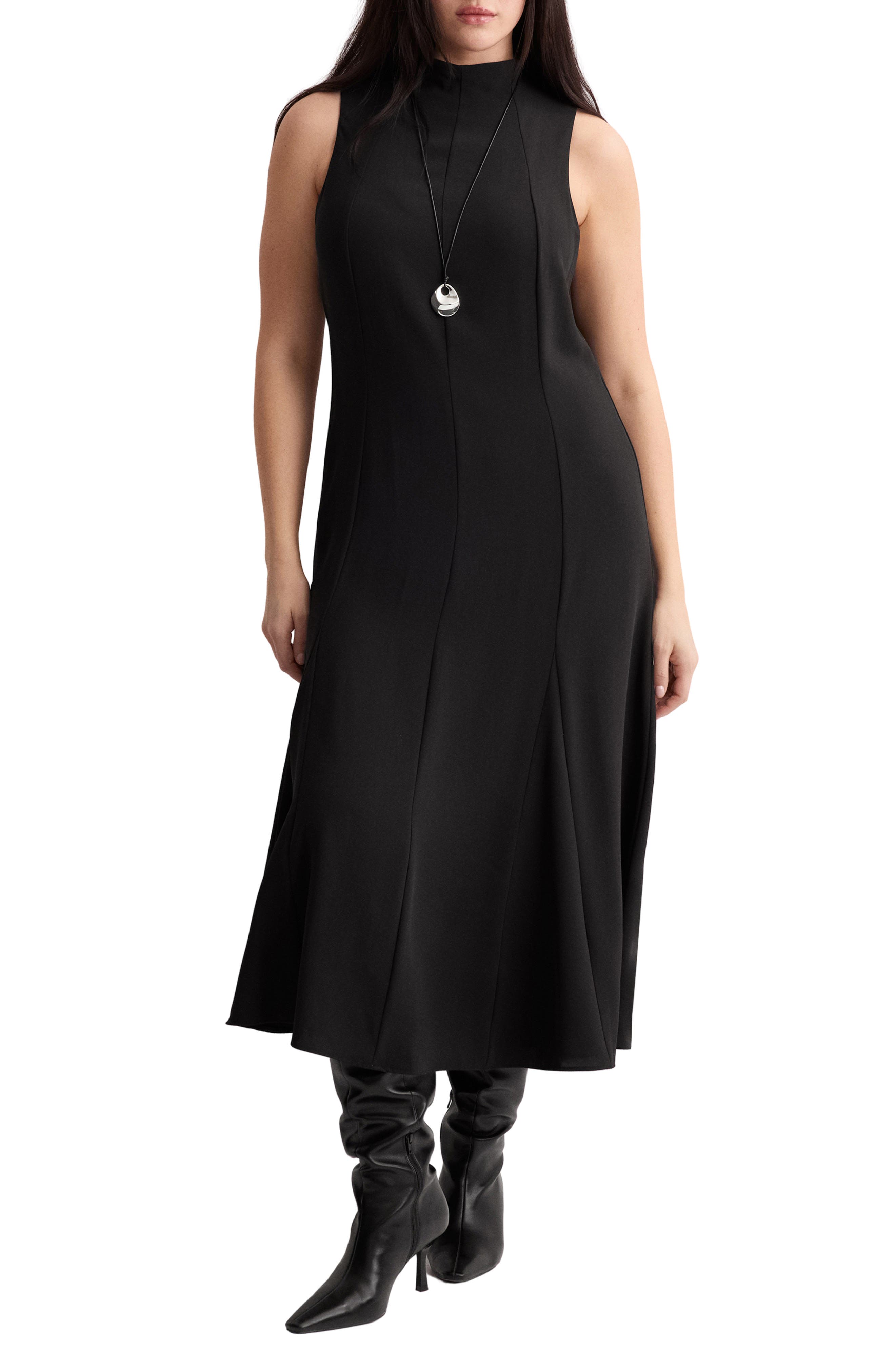Mock Neck Sleeveless Midi Dress