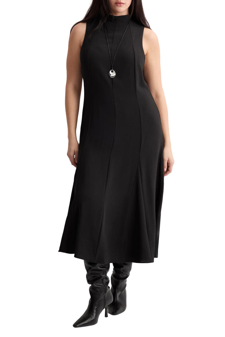 Mock Neck Sleeveless Midi Dress, Main, color, BLACK