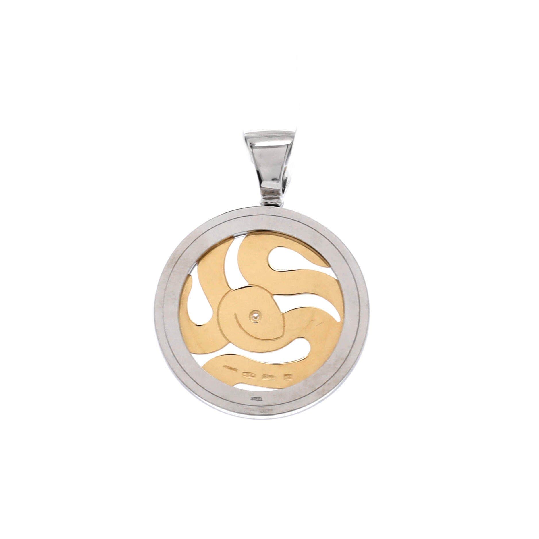 Tondo Snake Pendant Charm Pendant & Charms 18K Yellow Gold and Stainless Steel with Diamond, Alternate, color, Metallic Silver