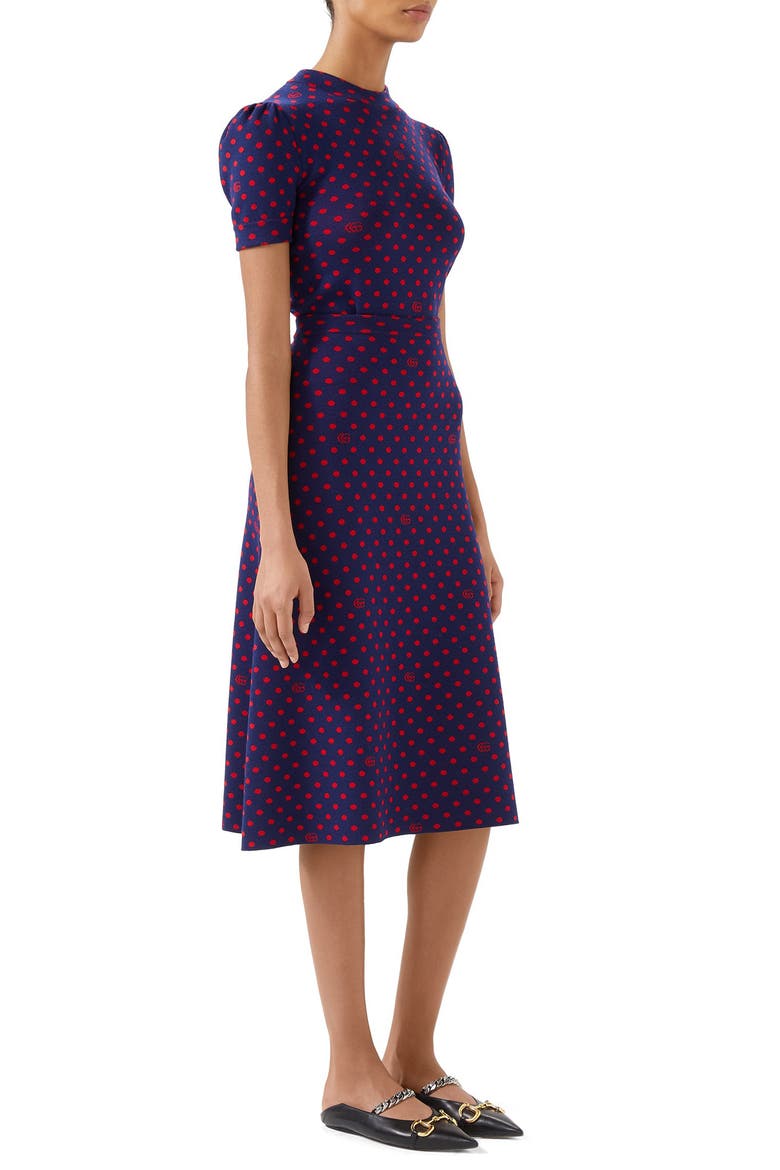 Polka Dot & Double G Logo Puff Sleeve Wool Blend Sweater, Alternate, color, BLUE/ ORANGE