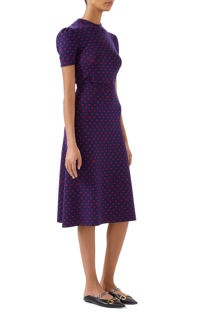 Gucci Polka Dot & Double G Logo Puff Sleeve Wool Blend Sweater, Alternate, color, 