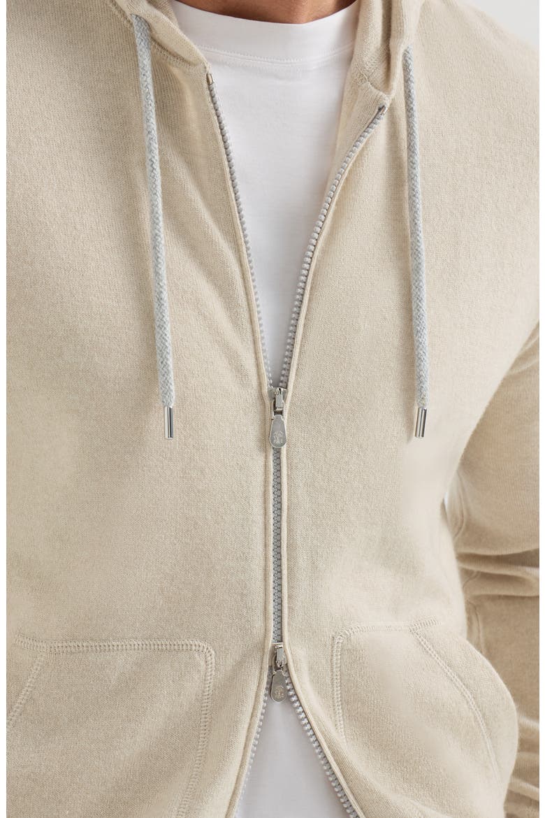 Cashmere sweatshirt-style cardigan with hood, Alternate, color, Sand